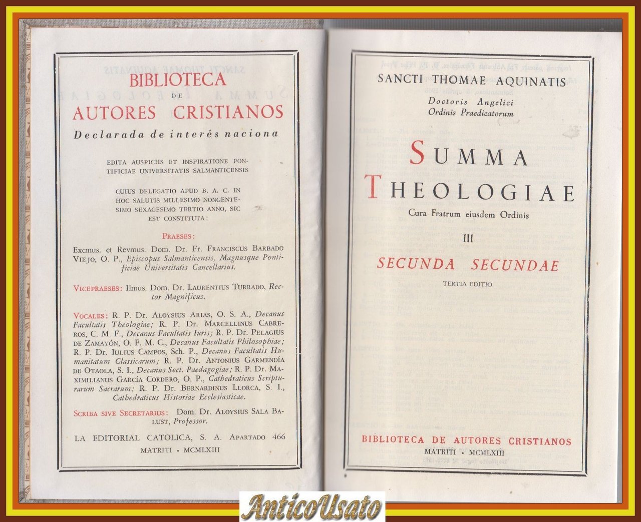 SUMMA THEOLOGIAE Sancti Thomae Aquinatis Secunda Secundae San Tommaso 1963 … | Immagine principale