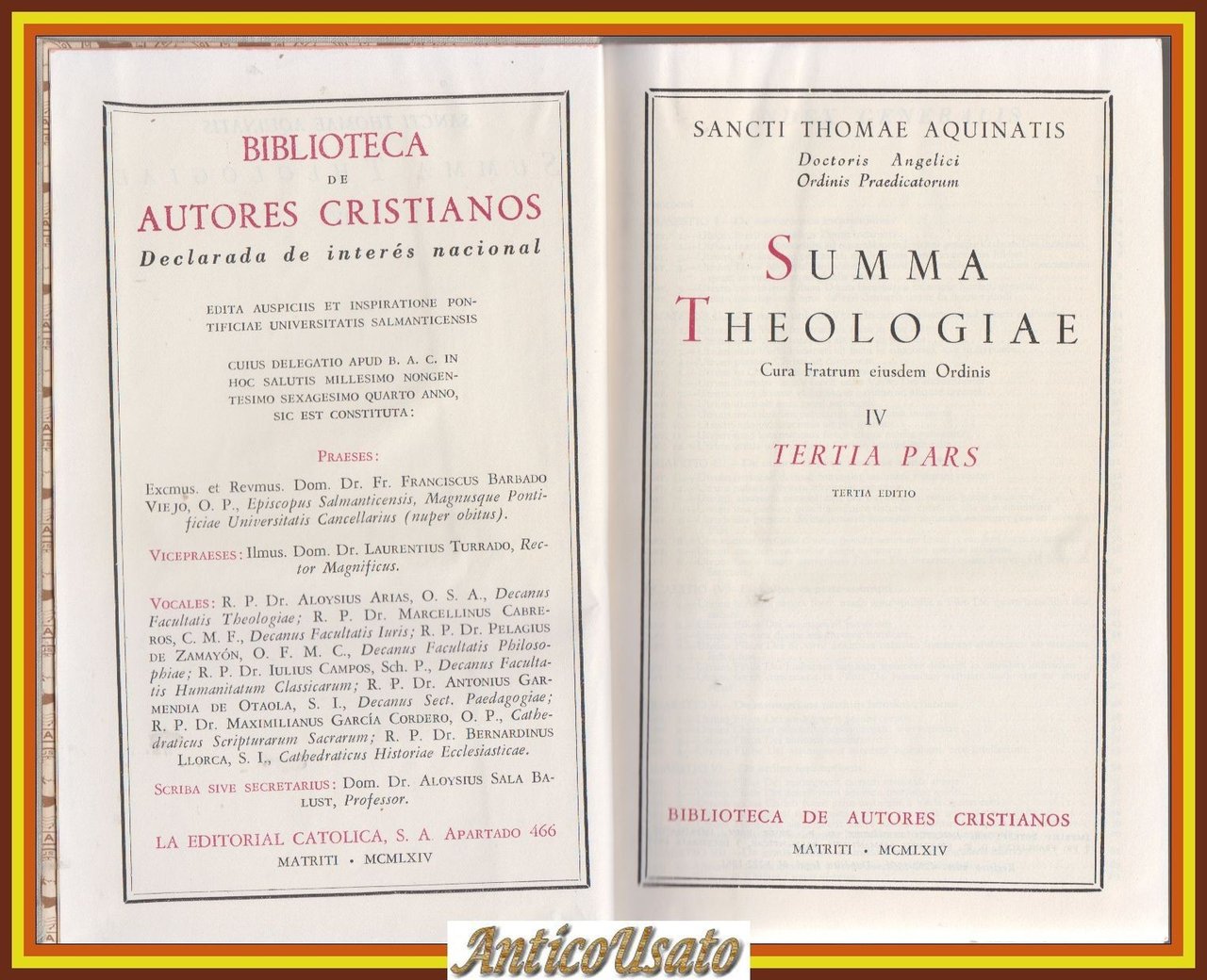 SUMMA THEOLOGIAE Sancti Thomae Aquinatis Tertia Pars BAC 1963 Libro … | Immagine principale
