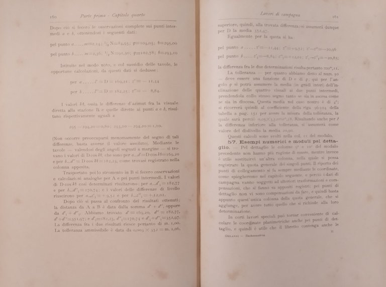 TACHEOMETRIA CORSO PRATICO DI TOPOGRAFIA NUMERICA G Orlandi 1896 Clausen …