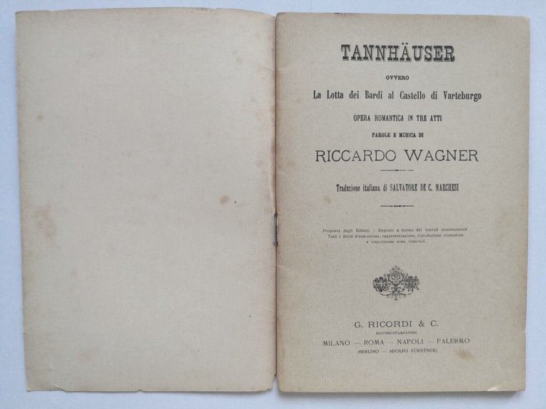 TANNHAUSER libretto opera lirica di Riccardo Wagner Editore Ricordi anni …