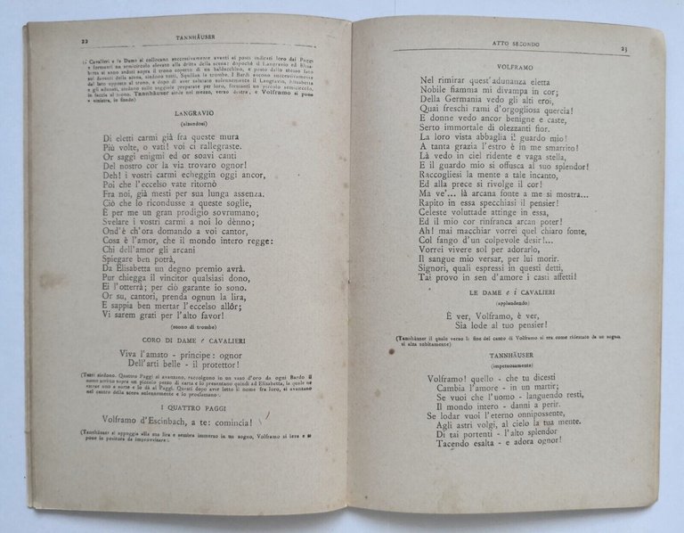 TANNHAUSER libretto opera lirica di Riccardo Wagner Editore Ricordi anni …