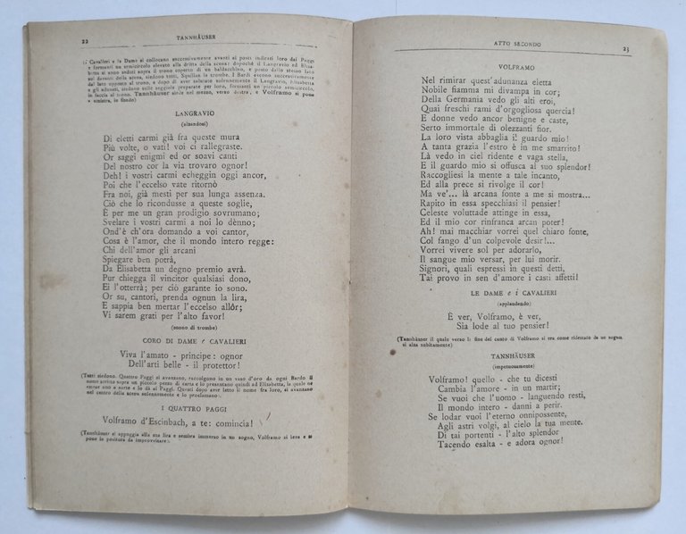 TANNHAUSER libretto opera lirica di Riccardo Wagner Editore Ricordi anni …