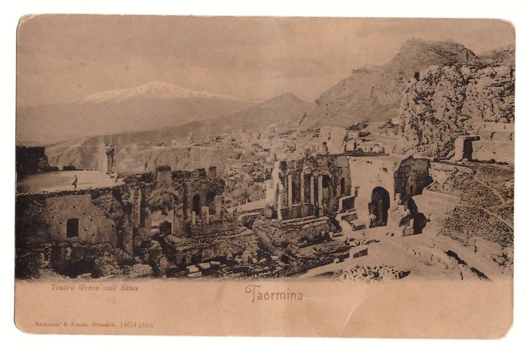 Taormina Teatro Greco Coll'Etna Cartolina non viaggiata Vintage | Immagine Gallery 1