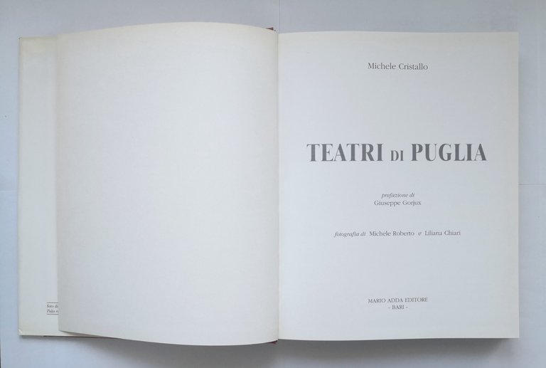 TEATRI DI PUGLIA di Michele Cristallo 1993 Mario Adda Libro …