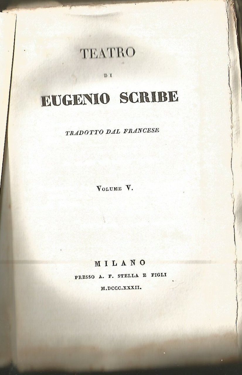 TEATRO COMPLETO di Eugenio Scribe volume V 1832 Stella Libro …