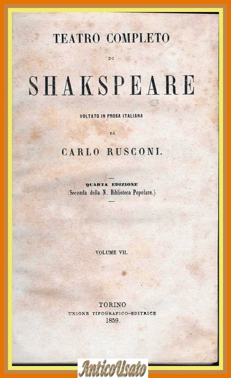 TEATRO COMPLETO SHAKESPEARE Volume 7 Pericle commedia degli equivoci 1859 … | Immagine principale