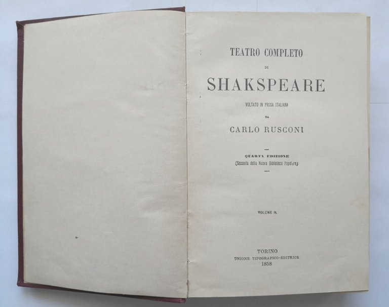 TEATRO DI SHAKESPEARE Volumi 2 e 3 1858 UTET Amleto …