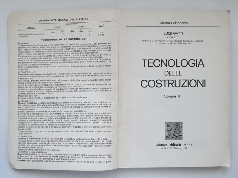 TECNOLOGIA DELLE COSTRUZIONI di Luigi Gatti volume III Edisco Libro …