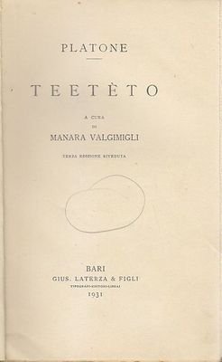 TEETETO di Platone 1931 Laterza copia per correttori di bozze …
