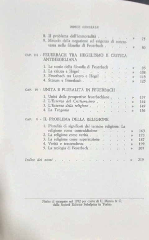 TEOLOGIA ED ESPERIENZA RELIGIOSA IN FEUERBACH di Ugo Perone 1972 …