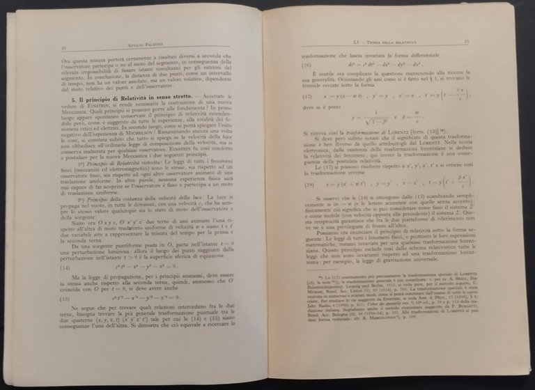 TEORIA DELLA RELATIVITÀ di Attilio Palatini 1950 Hoepli Libro matematiche …