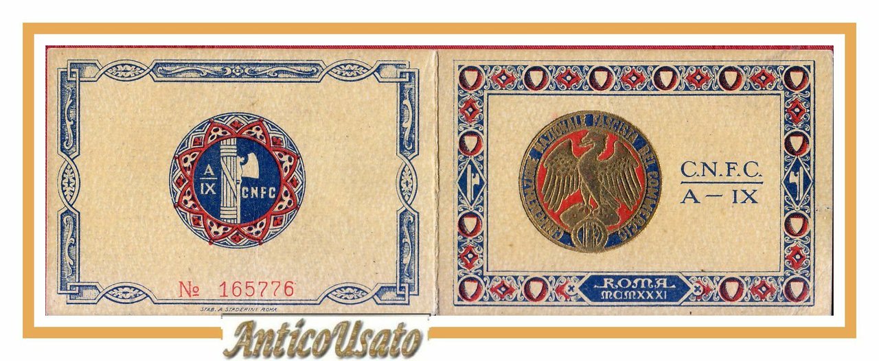 TESSERA 1931 Federazione Nazionale Fascista del Commercio Originale Vintage