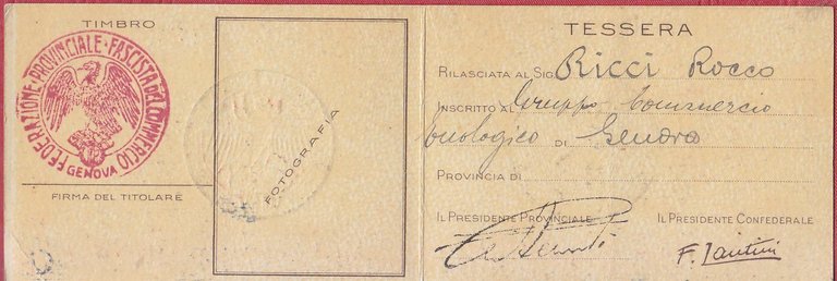 TESSERA 1931 Federazione Nazionale Fascista del Commercio Originale Vintage