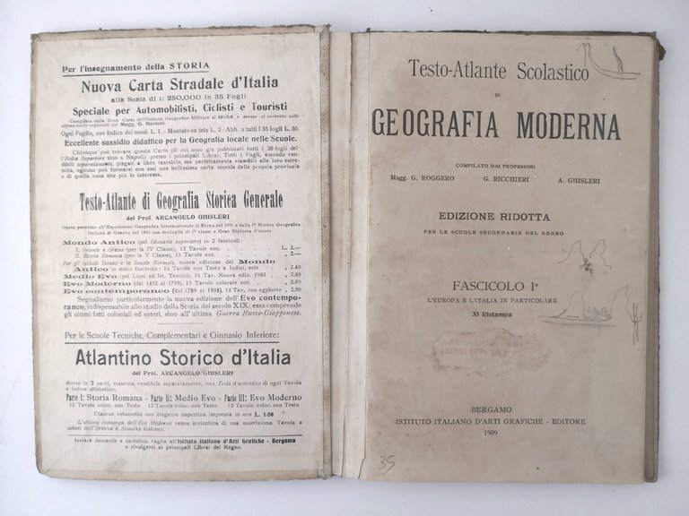 TESTO ATLANTE SCOLASTICO DI GEOGRAFIA MODERNA Ricchieri Ghisleri 1909 Libro