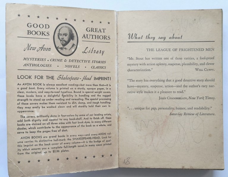 THE LEAGUE OF FRIGHTENED MEN di Rex Stout 1935 Avon …