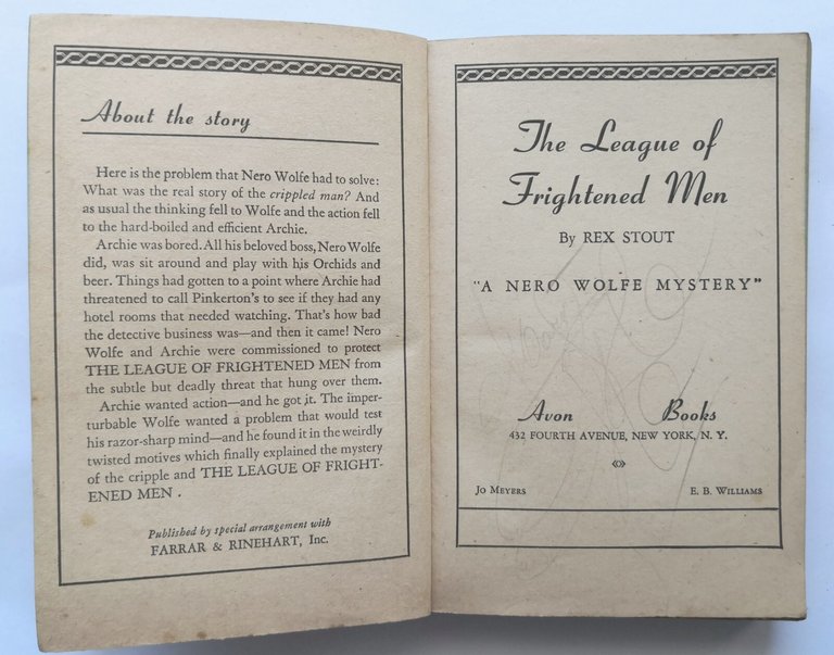 THE LEAGUE OF FRIGHTENED MEN di Rex Stout 1935 Avon …