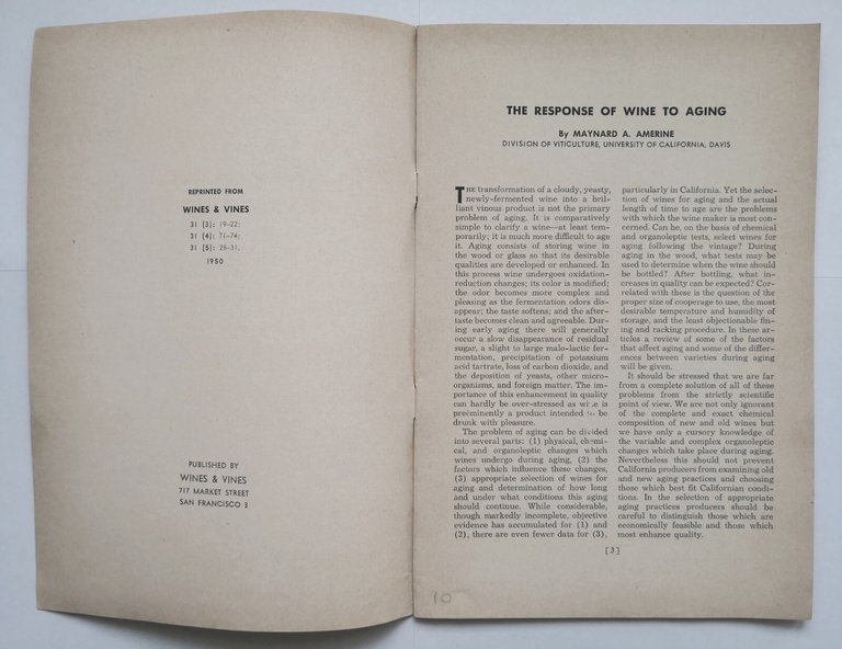 THE RESPONSE OF WINE TO AGING di Maynard Amerine 1950 …