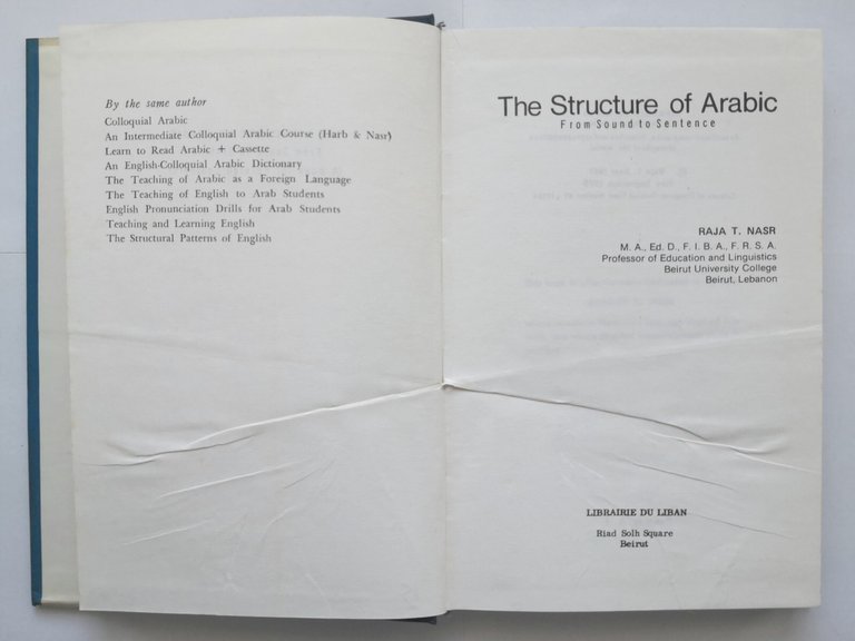 THE STRUCTURE OF ARABIC di Raja Nasr 1979 Librairie du …