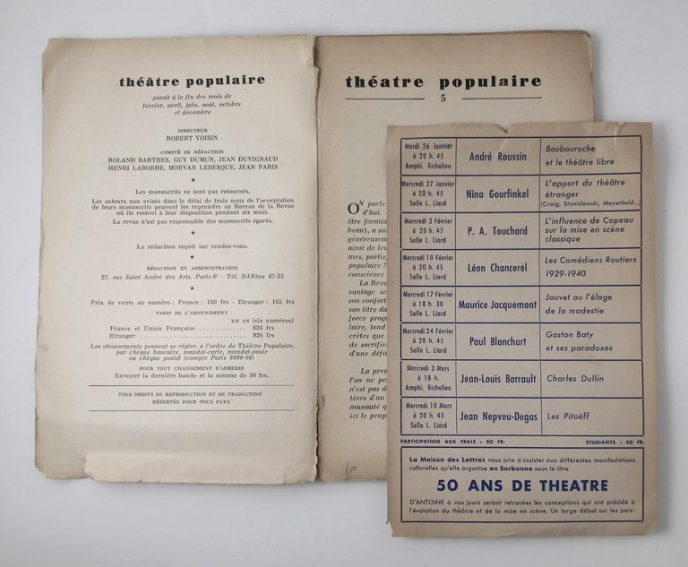 THEATRE POPULAIRE Numero 5 1954 Garcia Lorca Mariana Pineda Rivista …