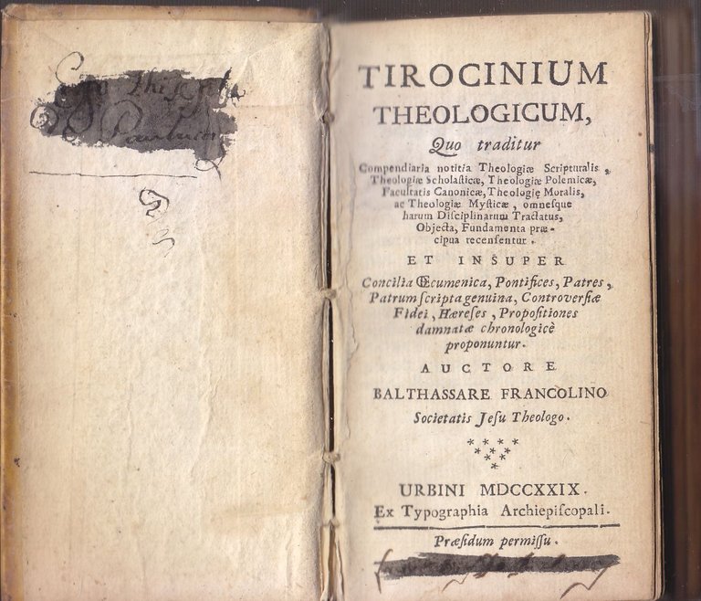 TIROCINIUM THEOLOGICUM Balthassare Francolino 1729 Libro Antico Teologia