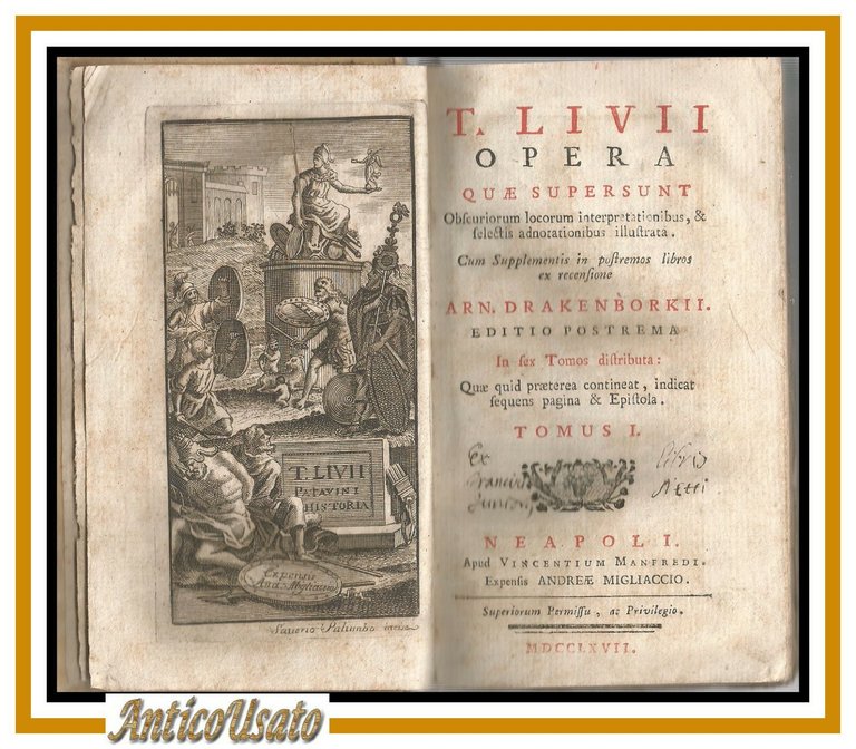 TITI LIVII OPERA quae supersunt 5 volumi 1767  Tito Livio libro antico Manfredi