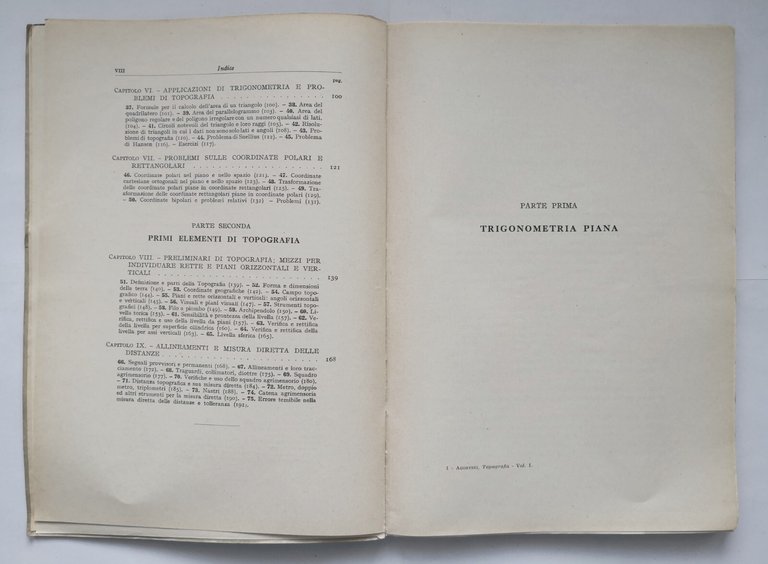 TOPOGRAFIA di Aminto Agostini volume I Trigonometria piana 1959 Hoepli …