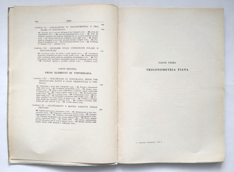 TOPOGRAFIA di Aminto Agostini volume I Trigonometria piana 1959 Hoepli …