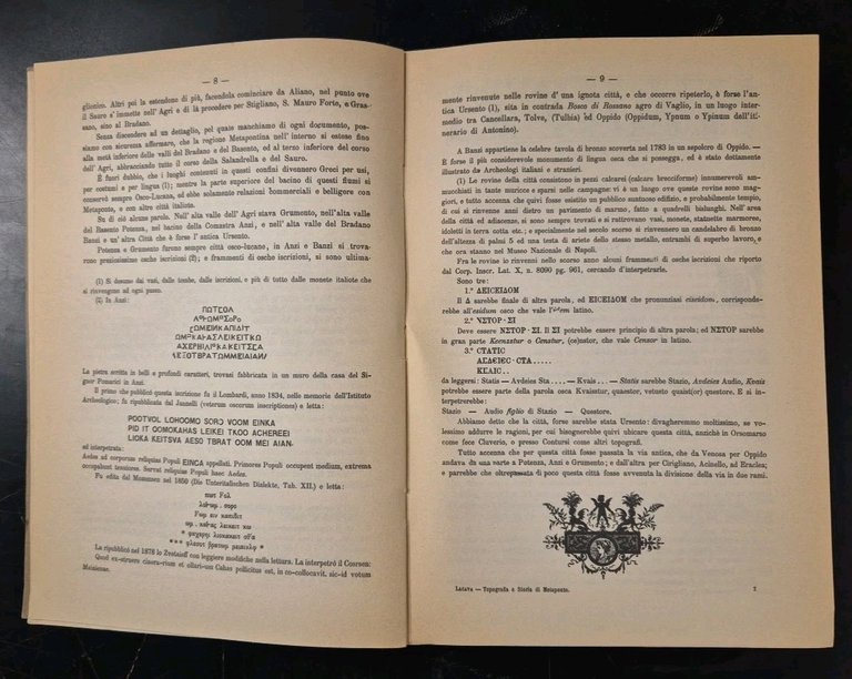 TOPOGRAFIA E STORIA DI METAPONTO di M Lacava 1973 Antonio …