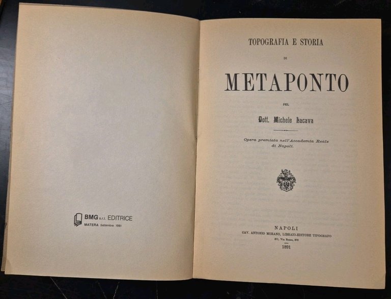 TOPOGRAFIA E STORIA DI METAPONTO di M Lacava 1973 Antonio …