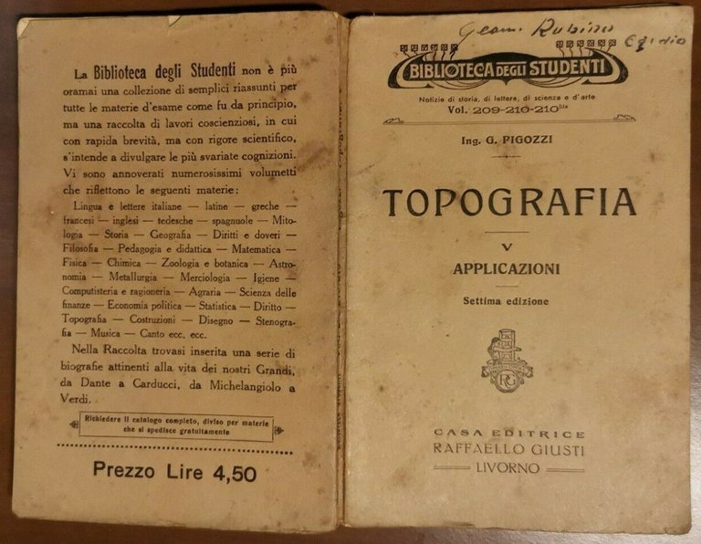 TOPOGRAFIA volume 5 APPLICAZIONI di G Pigozzi 1915 Giusti libro …