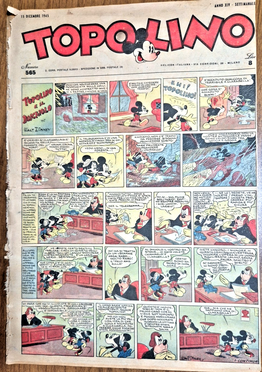 TOPOLINO Giornale numero 565 15 dicembre 1945 ORIGINALE Vintage Helicon | Immagine principale