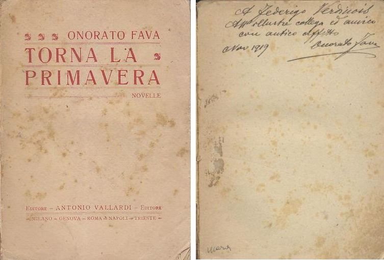 TORNA LA PRIMAVERA novelle di Onorato Fava AUTOGRAFATO Verdinois 1919 …