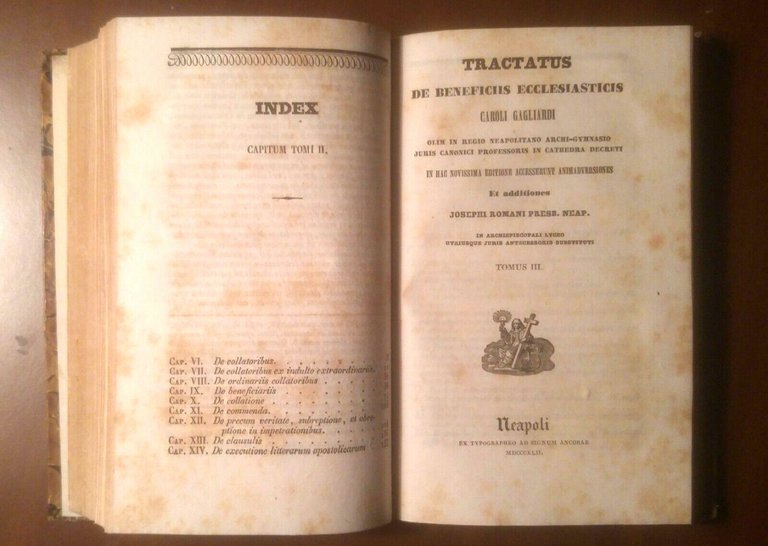 TRACTATUS DE BENEFICIIS ECCLESIASTICIS di Caroli Gagliardi 3 volumi 1842 …