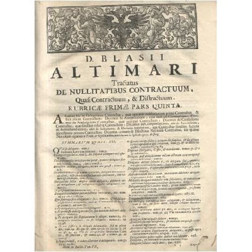 TRACTATUS DE NULLITATIBUS CONTRACTUM TOMO VII di Altimari 1706 libro …