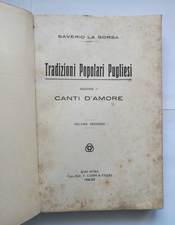 TRADIZIONI POPOLARI PUGLIESI di Saverio La Sorsa Canti D'amore 2 …