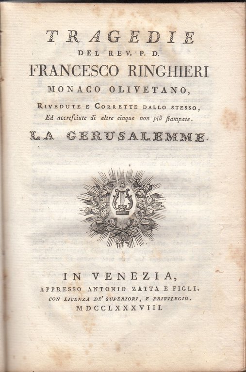 TRAGEDIE del reverendo Francesco Ringhieri tomo II Zatta 1788 libro …