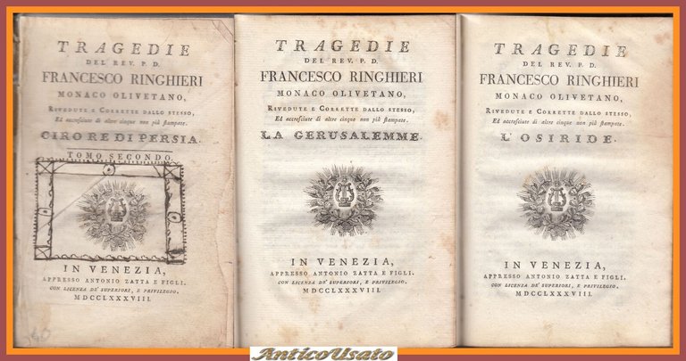TRAGEDIE del reverendo Francesco Ringhieri tomo II Zatta 1788 libro …