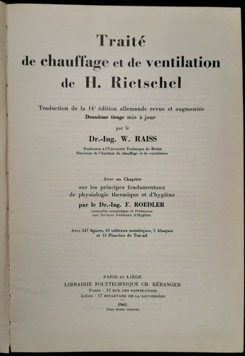 TRAITE DE CHAUFFAGE ET DE VENTILATION di Rietschel e Raiss …