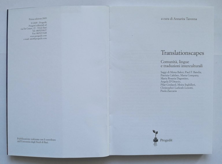 TRANSLATIONSCAPES di Annarita Taronna 2009 Progedit Libro comunità lingue traduz