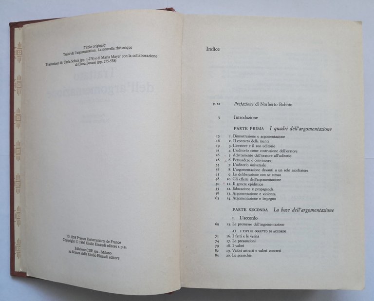 TRATTATO DELL'ARGOMENTAZIONE di Perelman e Olbrechts Tyteca 1989 Einaudi Libro
