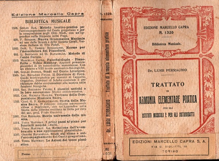 TRATTATO DI ARMONIA ELEMENTARE PRATICA di Luigi Perracchio 1927 Nazionale …