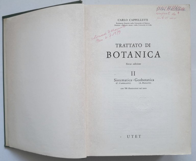 TRATTATO DI BOTANICA Carlo Cappelletti volume 2 sistematica 1976 UTET …