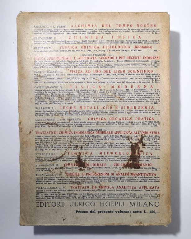 TRATTATO DI CHIMICA FISICA ED ELETTROCHIMICA John Eggert 1945 Hoepli …