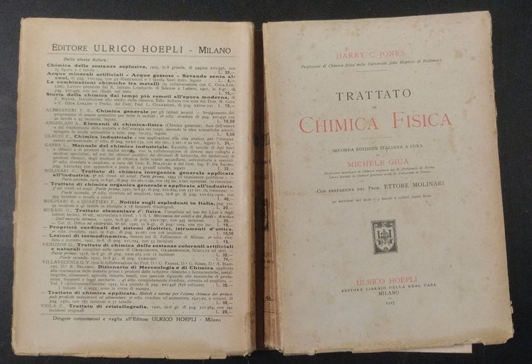 TRATTATO DI CHIMICA FISICA Harry C Jones 1923 Hoepli Libro …
