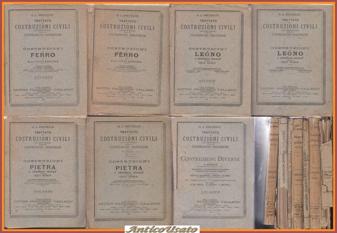 TRATTATO DI COSTRUZIONI CIVILI Breymann 7 volumi 1925 Vallardi libro …