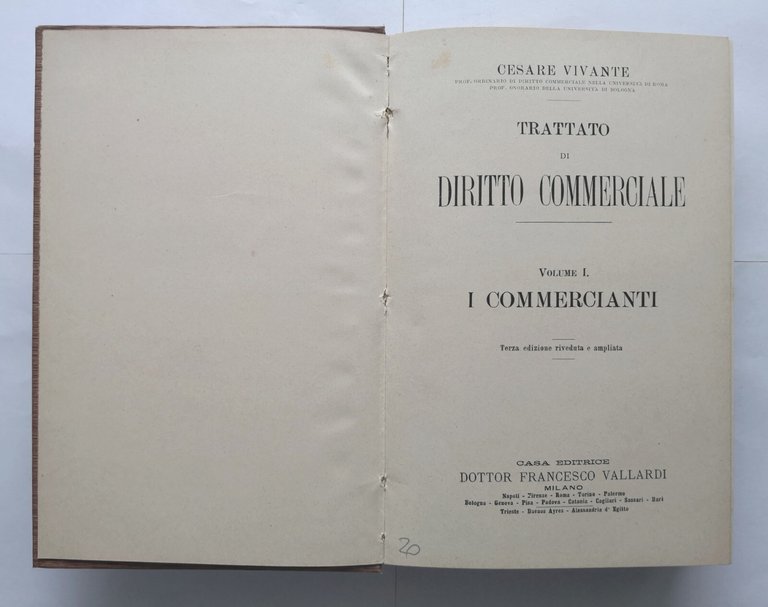 TRATTATO DI DIRITTO COMMERCIALE Cesare Vivante volume I COMMERCIANTI Libro