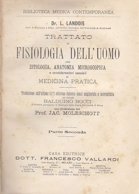 TRATTATO DI FISIOLOGIA DELL’UOMO PARTE II di Landois anatomia microscopica …