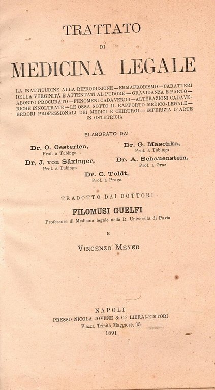TRATTATO DI MEDICINA LEGALE 4 VOLUMI G Maschka 1889 1893 …