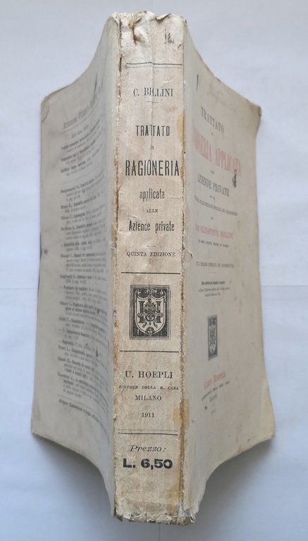 TRATTATO DI RAGIONERIA APPLICATA ALLA AZIENDE PRIVATE Bellini 1911 Hoepli …