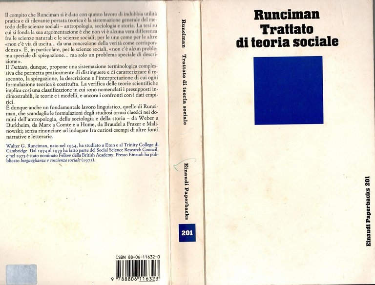 TRATTATO DI TEORIA SOCIALE di Walter G Runciman 1995 Einaudi …